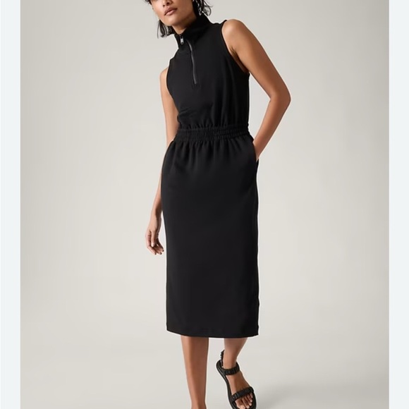 Athleta Dresses & Skirts - Athleta Black Zip-Up Retroterry Dress with Pockets Size M